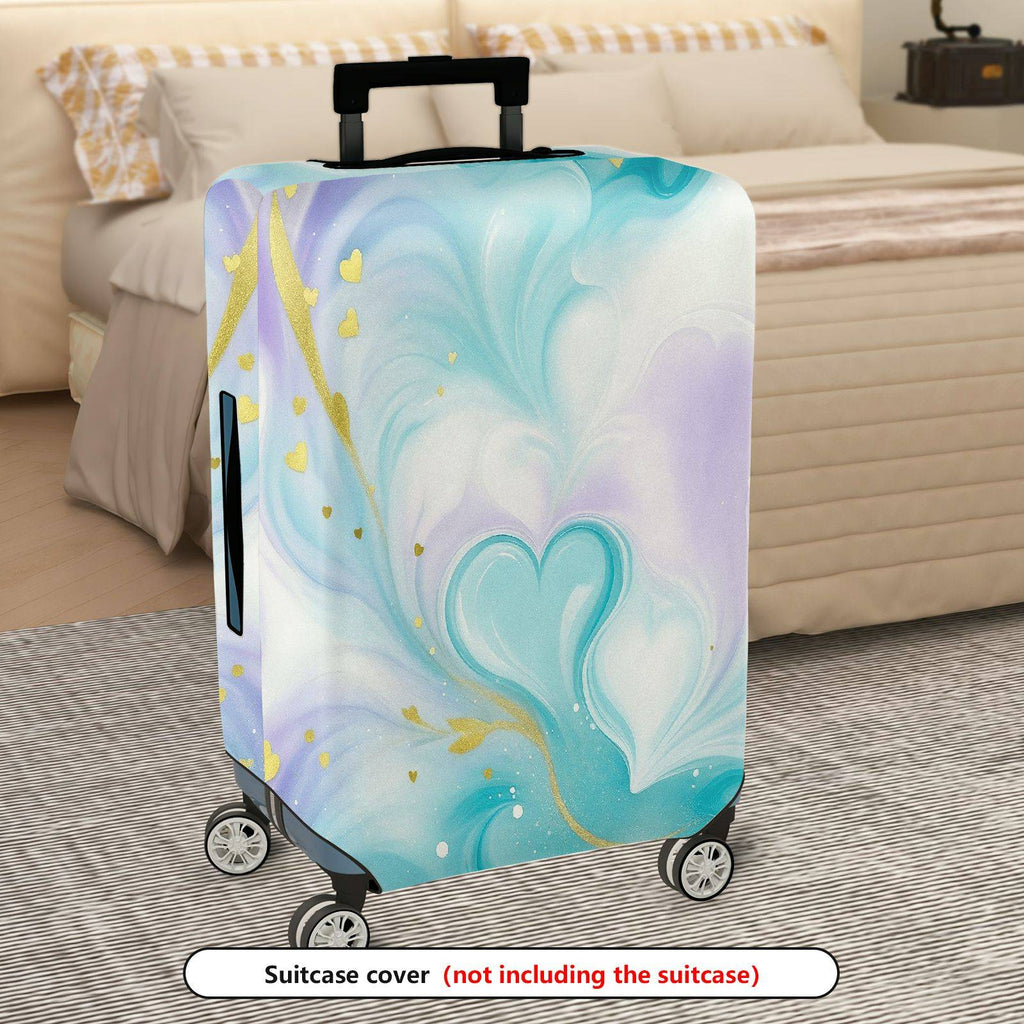 1-Piece Pastel Marble Watercolor Heart Golden Swirl  Suitcase Luggage Cover, Stretch Protective Sleeve