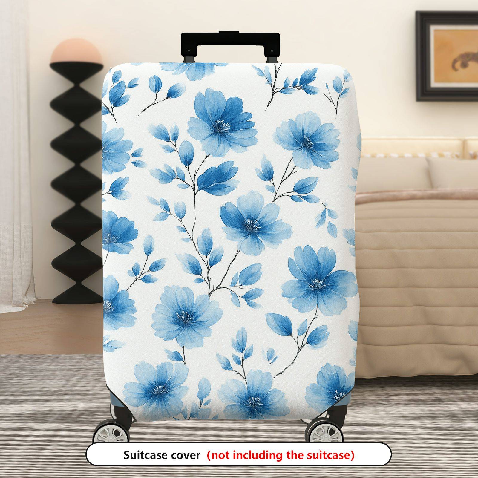 1-Piece Blue Flower Pattern Travel Luggage  Suitcase Luggage Cover, Stretch Protective Sleeve