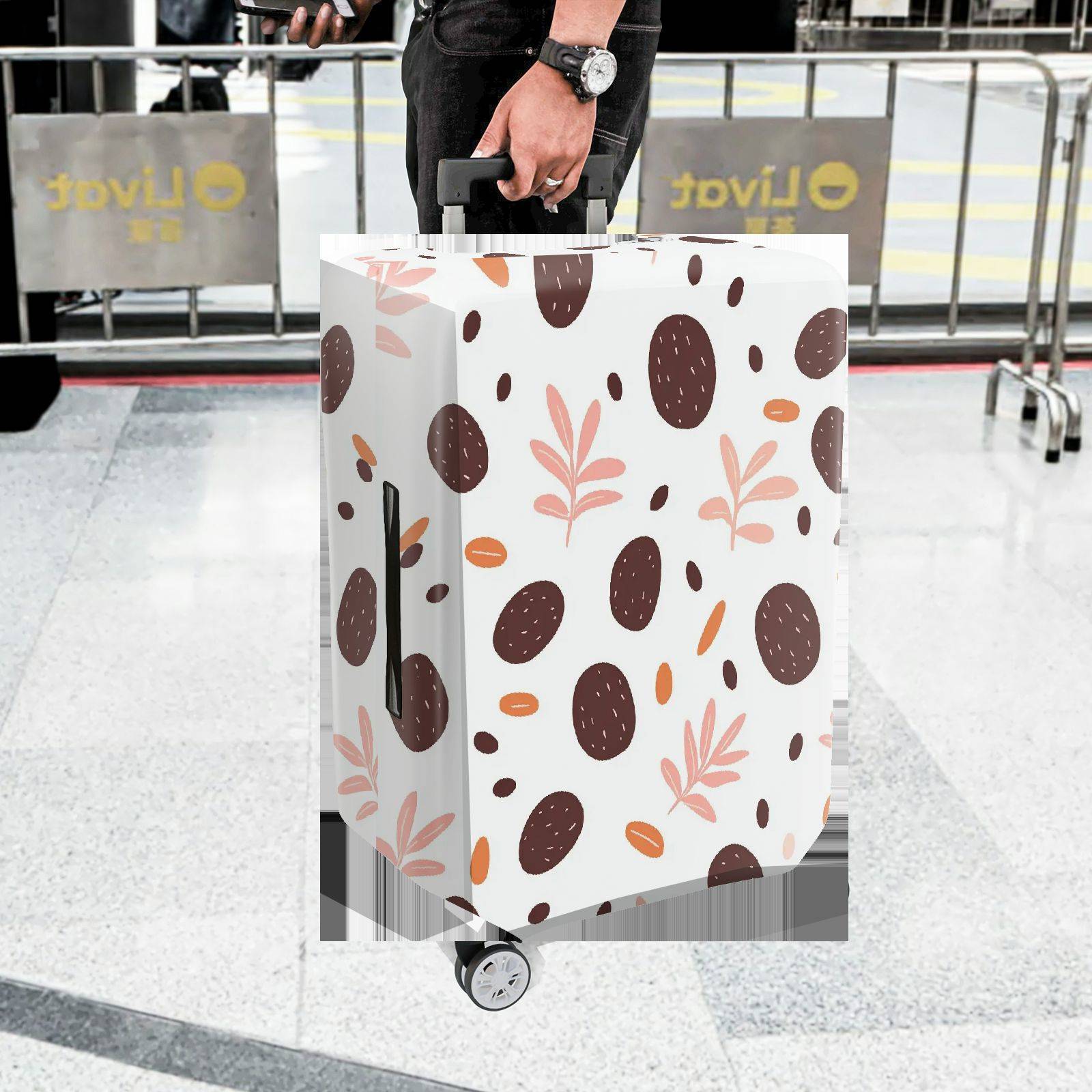 1-Piece Abstract Brown Leaf Pattern  Suitcase Luggage Cover, Stretch Protective Sleeve