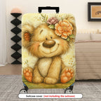 1-Piece Cute Bear Floral Animal Art Yellow Travel  Suitcase Luggage Cover, Stretch Protective Sleeve