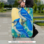 1-Piece Blue Jay Bird Leaf Artistic  Suitcase Luggage Cover, Stretch Protective Sleeve