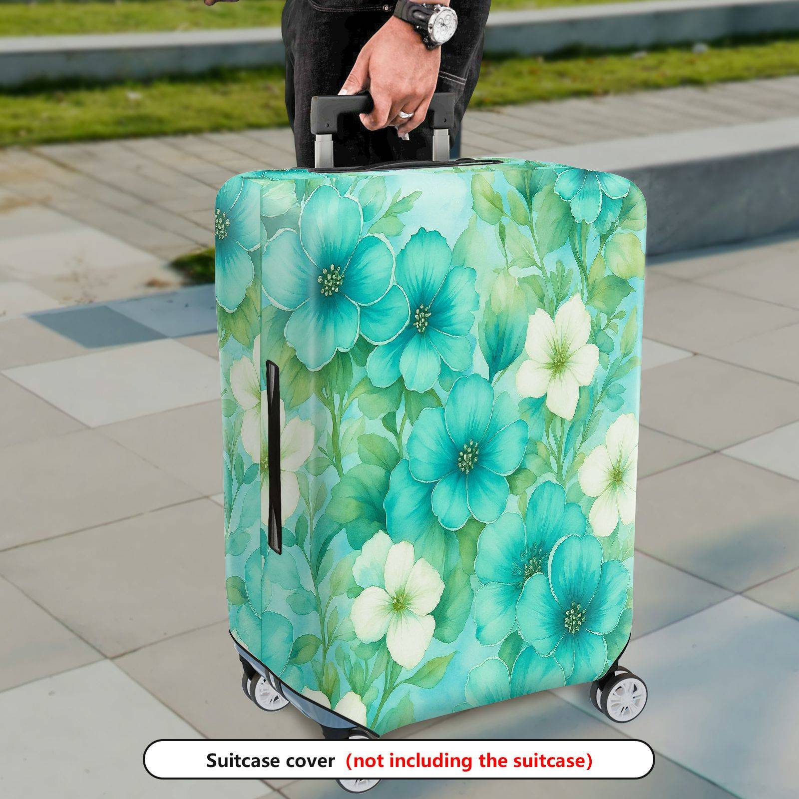 1-Piece Blue Floral Nature Leaf Abstract Pastel Artistic  Suitcase Luggage Cover, Stretch Protective Sleeve