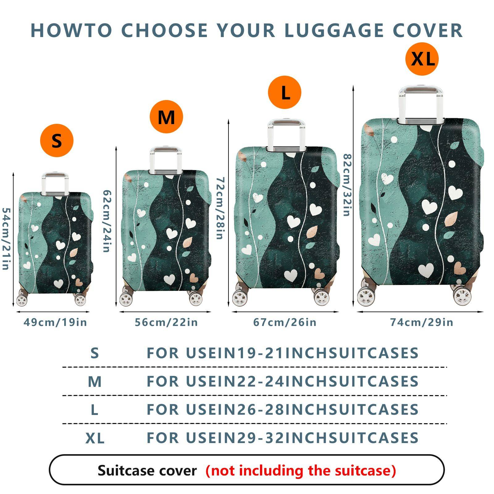 1-Piece Abstract Heart Leaf Artistic Pastel Green Decorative  Suitcase Luggage Cover, Stretch Protective Sleeve