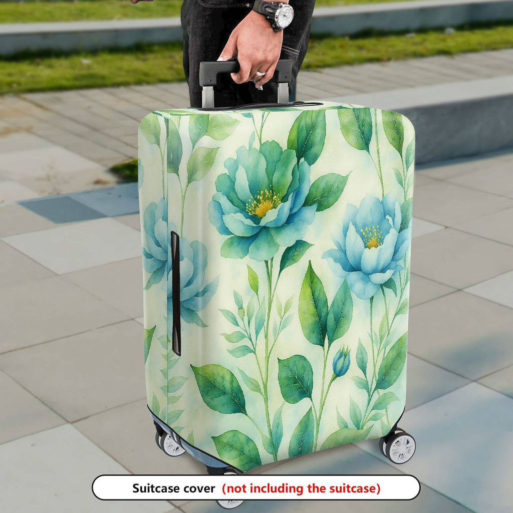 1-Piece Blue Floral Greenery Artistic Pastoral Nature Pattern  Suitcase Luggage Cover, Stretch Protective Sleeve