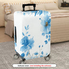 1-Piece Floral Blue White Elegant Artistic Blossom  Suitcase Luggage Cover, Stretch Protective Sleeve