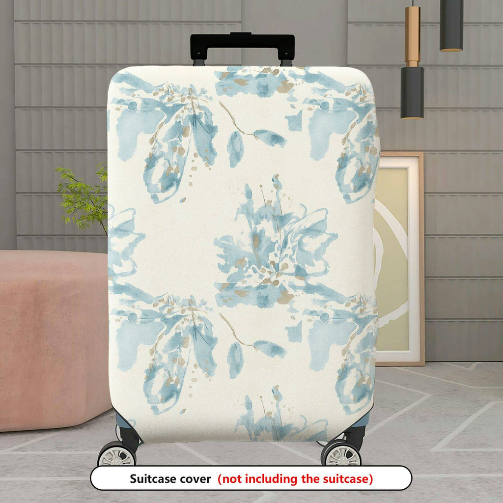 1-Piece Abstract Floral Leaves Blue White Pastel Printed  Suitcase Luggage Cover, Stretch Protective Sleeve