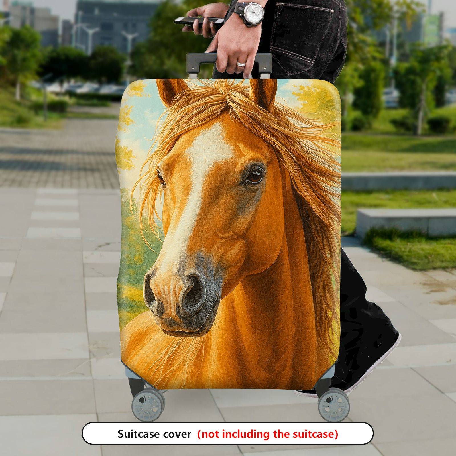 1-Piece Horse Art Nature Scenery Yellow Sky Forest  Suitcase Luggage Cover, Stretch Protective Sleeve
