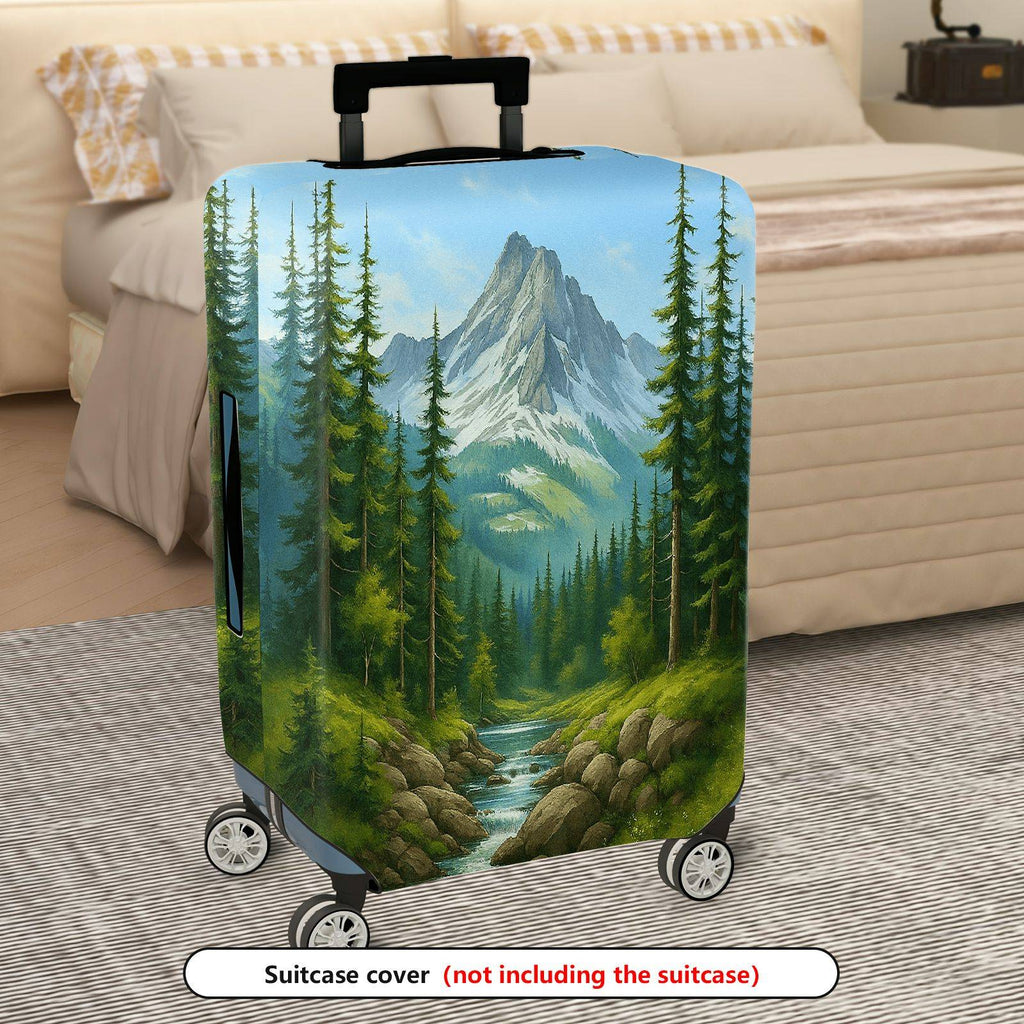 1-Piece Forest Mountain Stream Natural Scenery Landscape Art  Suitcase Luggage Cover, Stretch Protective Sleeve
