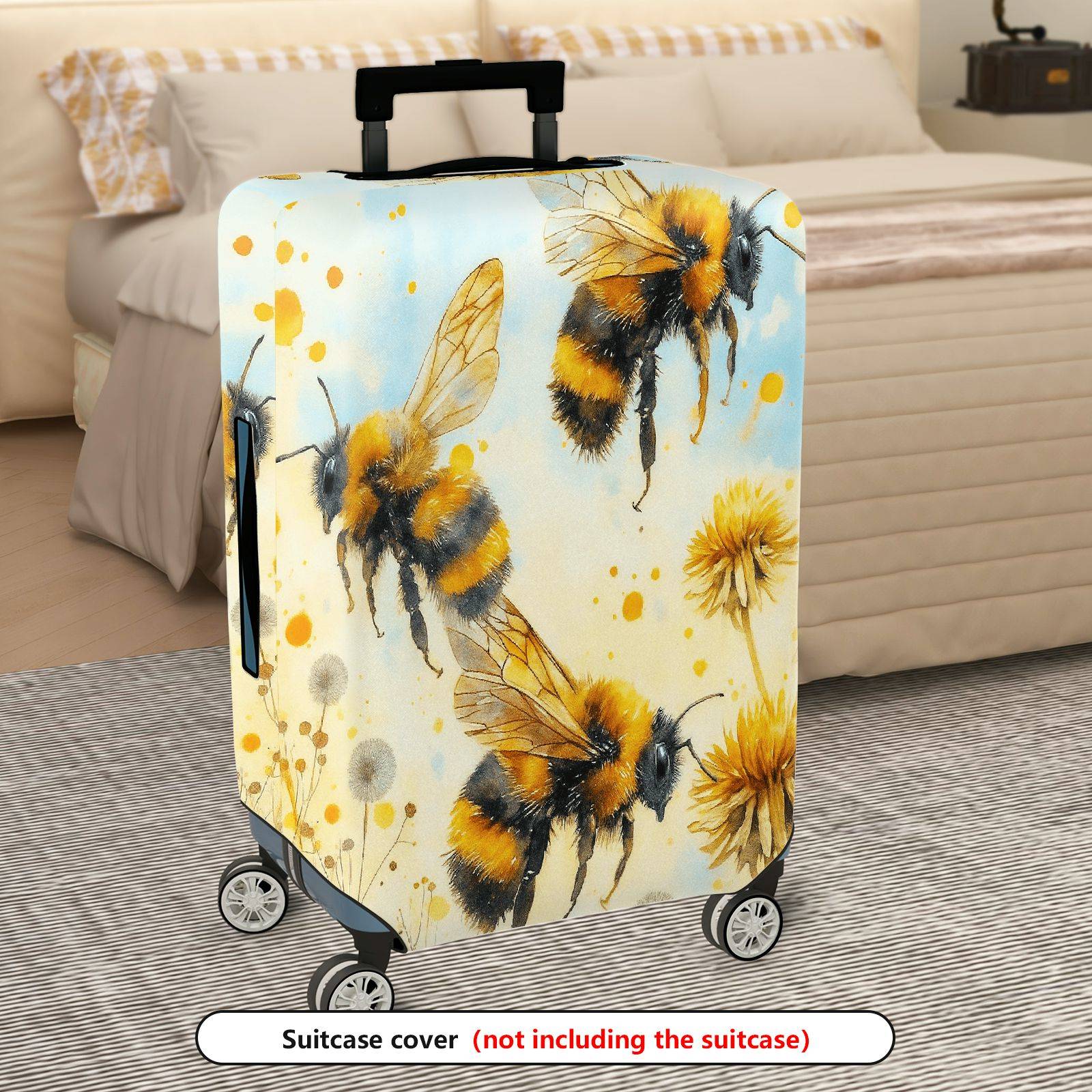 1-Piece Yellow Bee Flower Nature Artistic Travel  Suitcase Luggage Cover, Stretch Protective Sleeve