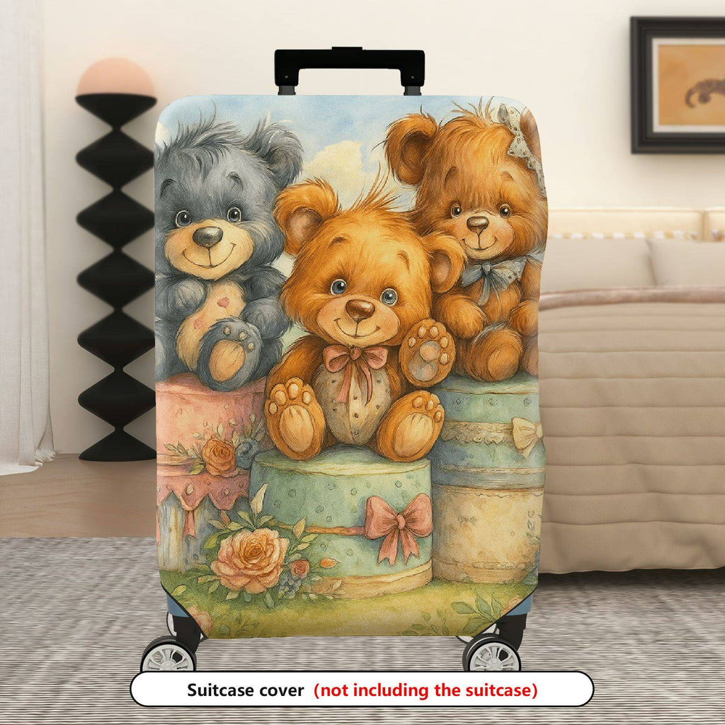 1-Piece Cute  Animal Teddy Bear Flower Bow  Suitcase Luggage Cover, Stretch Protective Sleeve