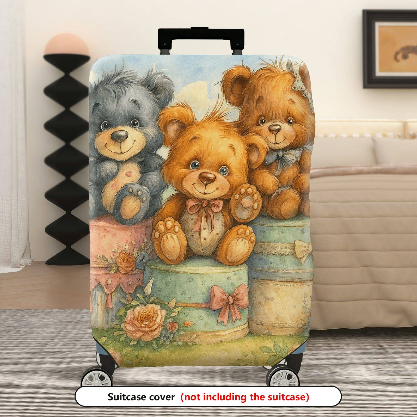 1-Piece Cute  Animal Teddy Bear Flower Bow  Suitcase Luggage Cover, Stretch Protective Sleeve