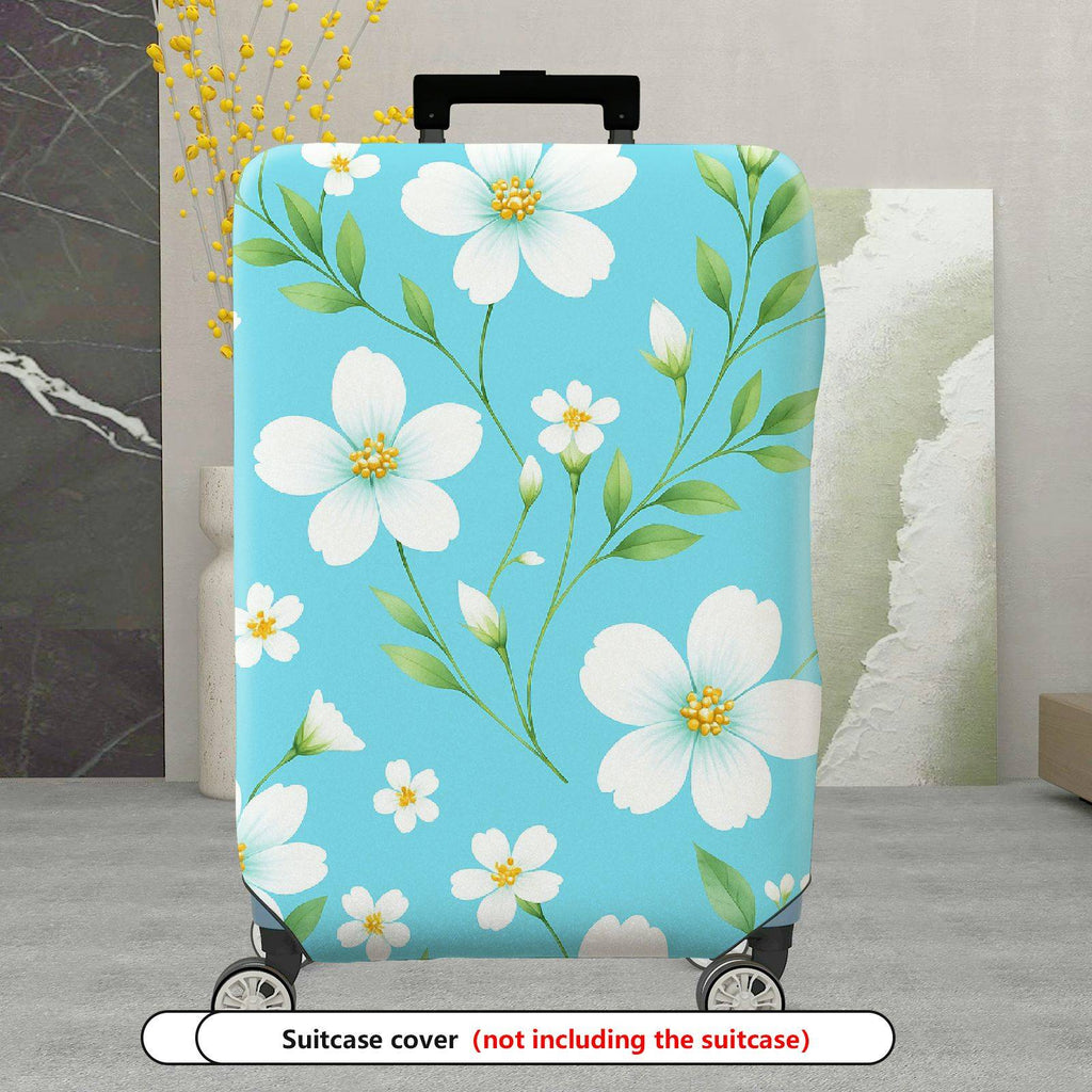 1-Piece Floral Leaf Blue White Travel  Suitcase Luggage Cover, Stretch Protective Sleeve