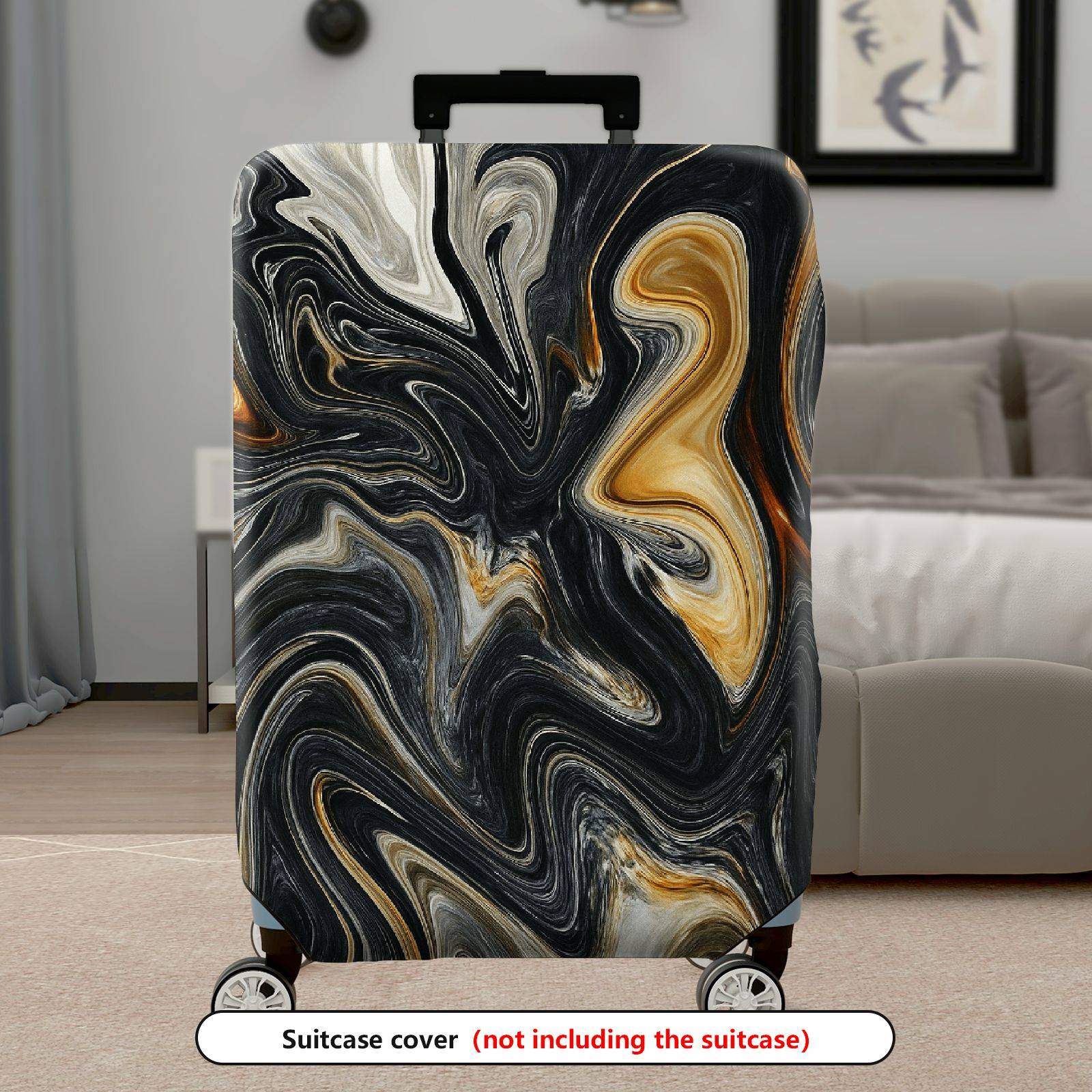 1-Piece Abstract Black Gold White Swirl Pattern Art Design  Suitcase Luggage Cover, Stretch Protective Sleeve