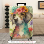 1-Piece Floral Dog Art Watercolor Colorful Artistic  Suitcase Luggage Cover, Stretch Protective Sleeve
