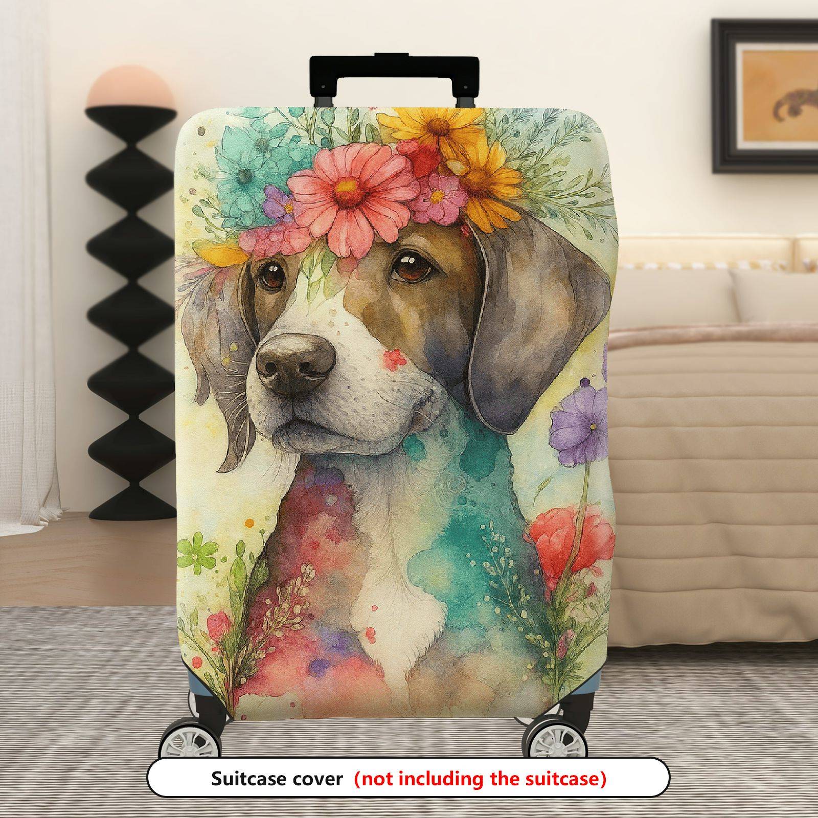 1-Piece Floral Dog Art Watercolor Colorful Artistic  Suitcase Luggage Cover, Stretch Protective Sleeve