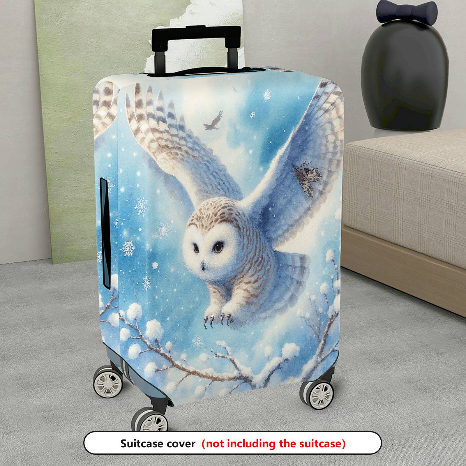 1-Piece Snow Owl Winter Nature Animal Art  Suitcase Luggage Cover, Stretch Protective Sleeve