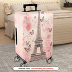 1-Piece Eiffel Tower Butterfly Flower Pink Romantic Paris  Suitcase Luggage Cover, Stretch Protective Sleeve