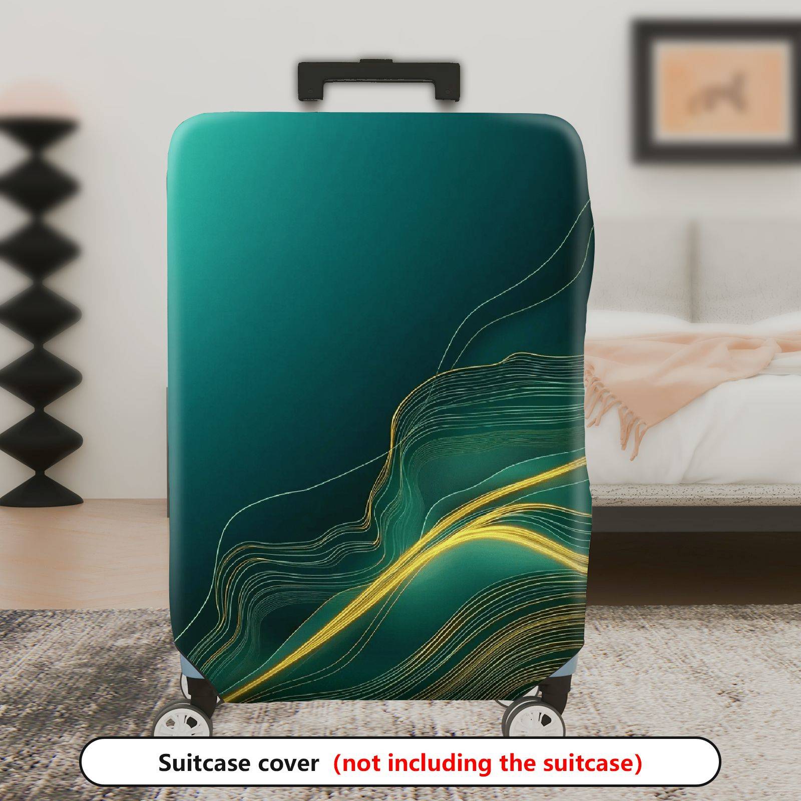 1-Piece Abstract Green Wave Flow Line Style Pattern  Suitcase Luggage Cover, Stretch Protective Sleeve