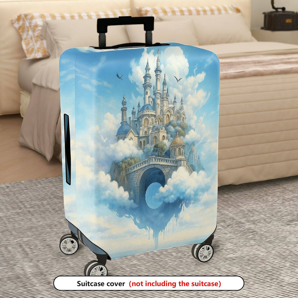 1-Piece Fantasy Castle Cloud Sky Blue Artistic  Suitcase Luggage Cover, Stretch Protective Sleeve
