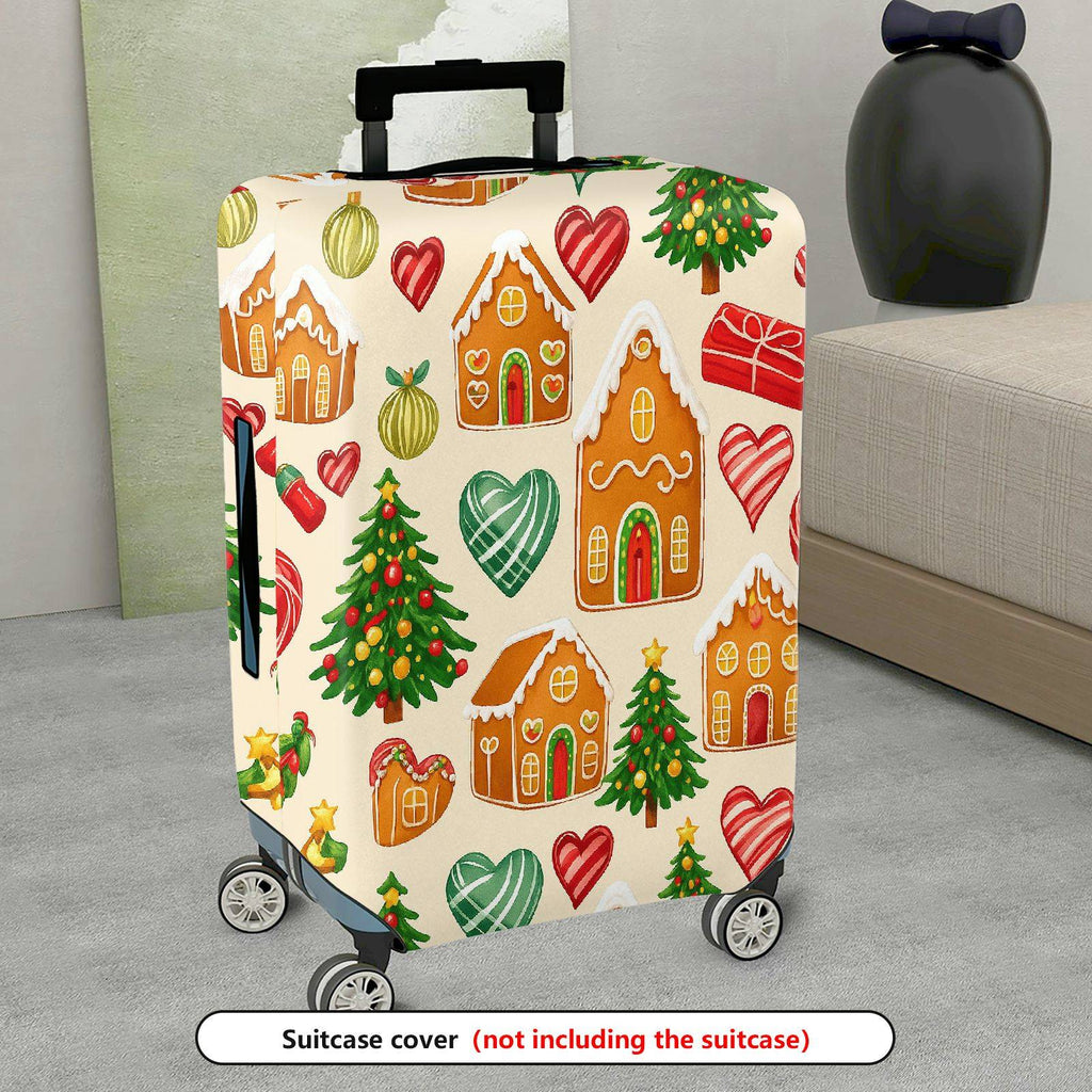 1-Piece Gingerbread House Christmas Tree Heart Ornament Gift  Suitcase Luggage Cover, Stretch Protective Sleeve