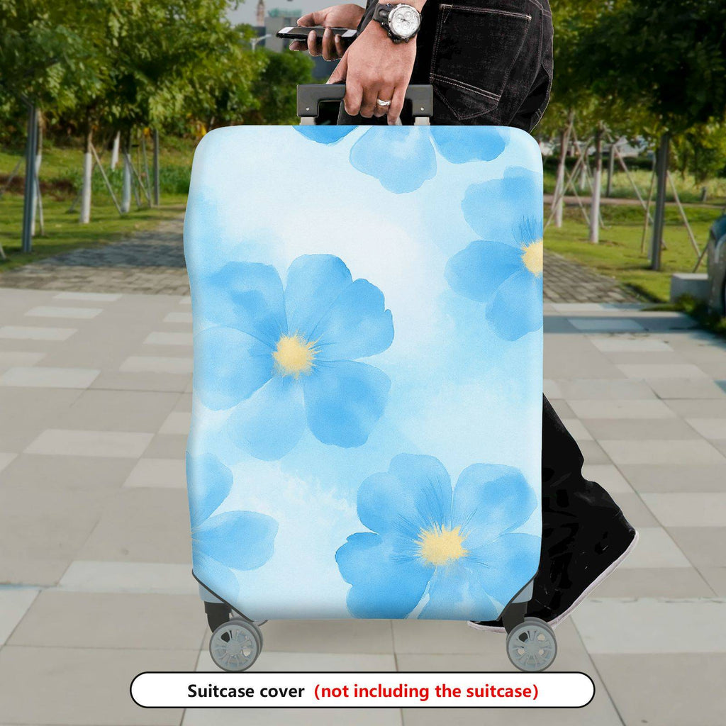 1-Piece Floral Blue Yellow Flower Abstract Art Travel  Suitcase Luggage Cover, Stretch Protective Sleeve