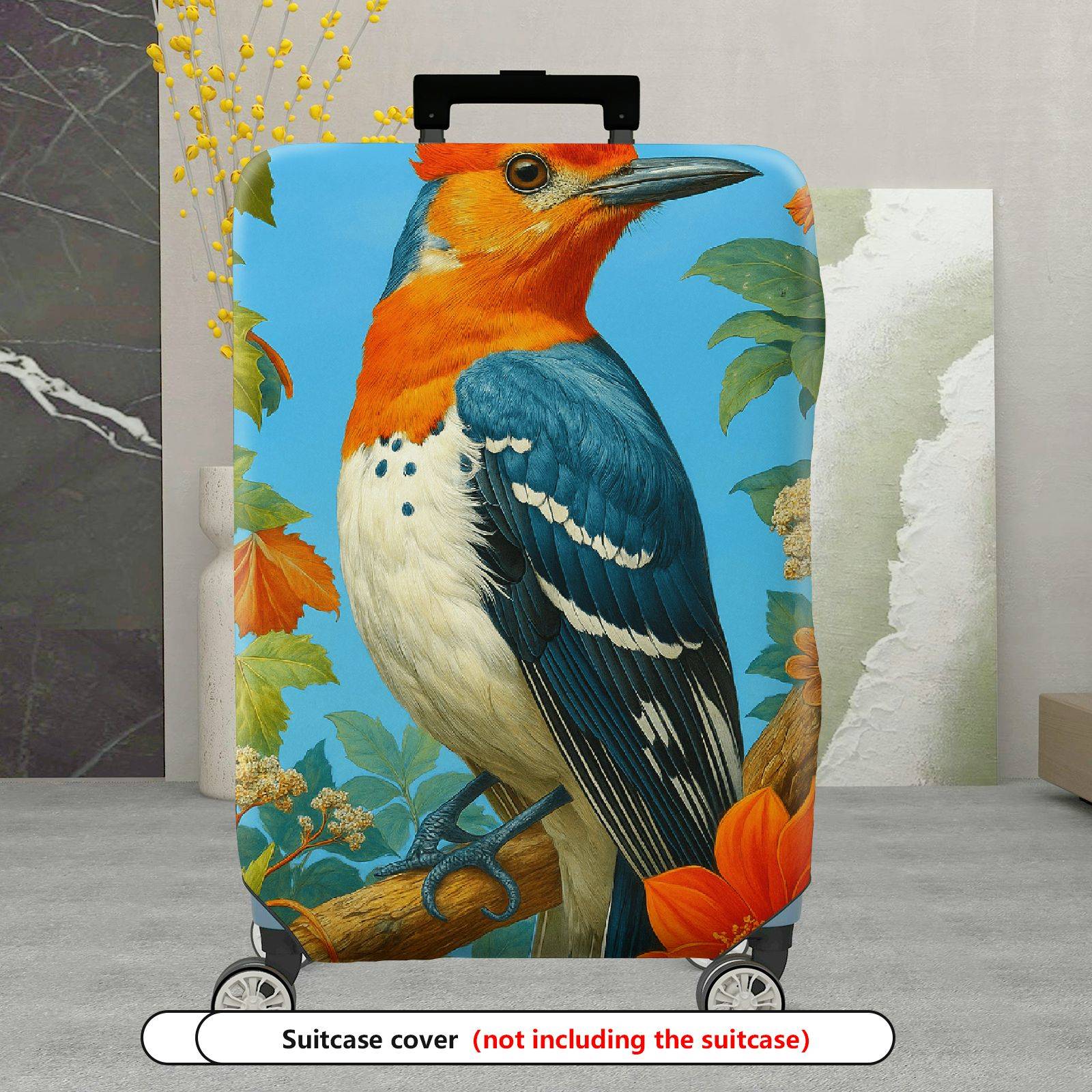 1-Piece Bird Floral Leaf Artistic Blue  Suitcase Luggage Cover, Stretch Protective Sleeve