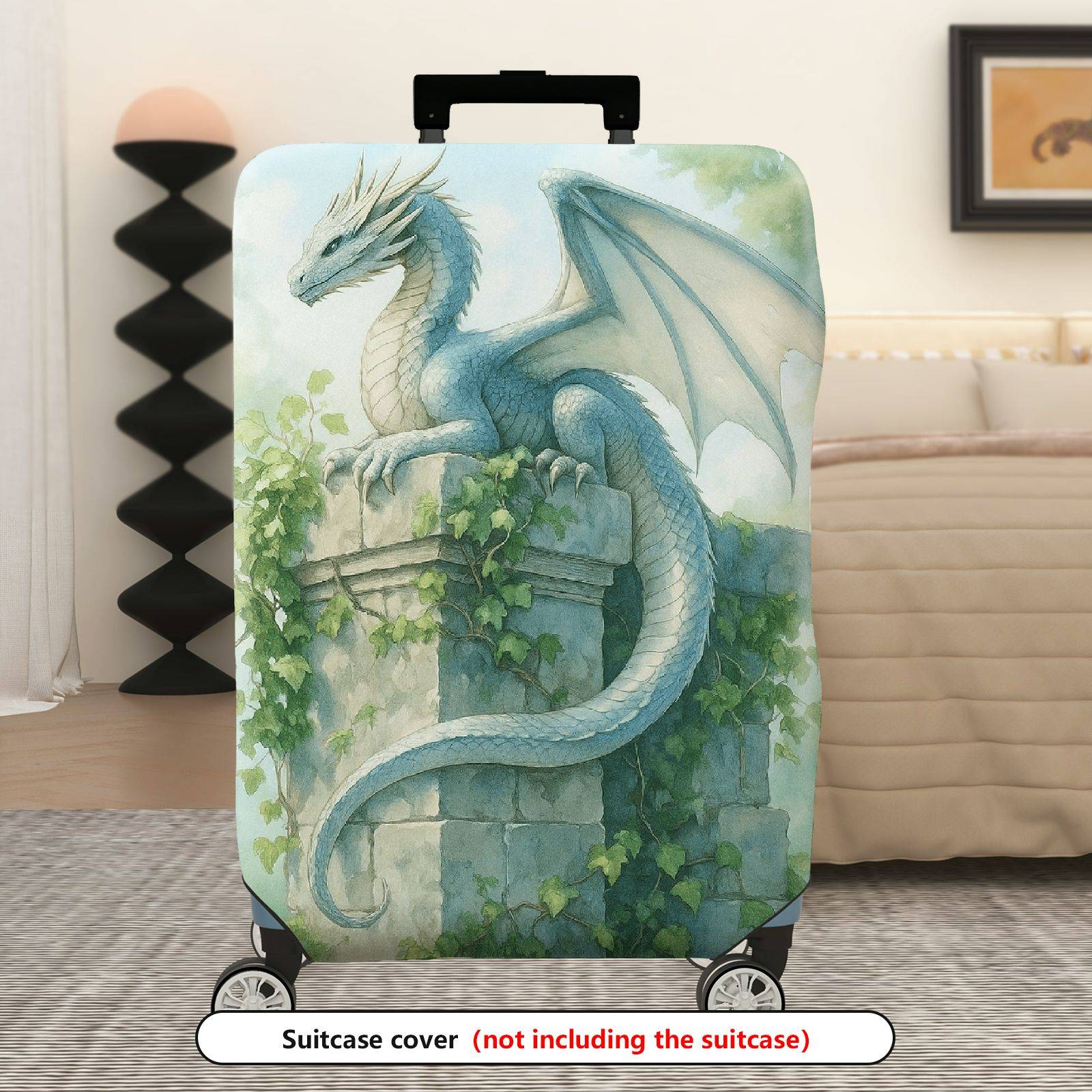 1-Piece Dragon Fantasy Art Mythical Green Nature Ivy  Suitcase Luggage Cover, Stretch Protective Sleeve