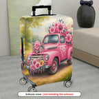 1-Piece Pink Flower Truck Vintage Nature Retro Floral  Suitcase Luggage Cover, Stretch Protective Sleeve