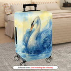 1-Piece Elegant Swan Watercolor Artistic Blue Pastoral  Suitcase Luggage Cover, Stretch Protective Sleeve