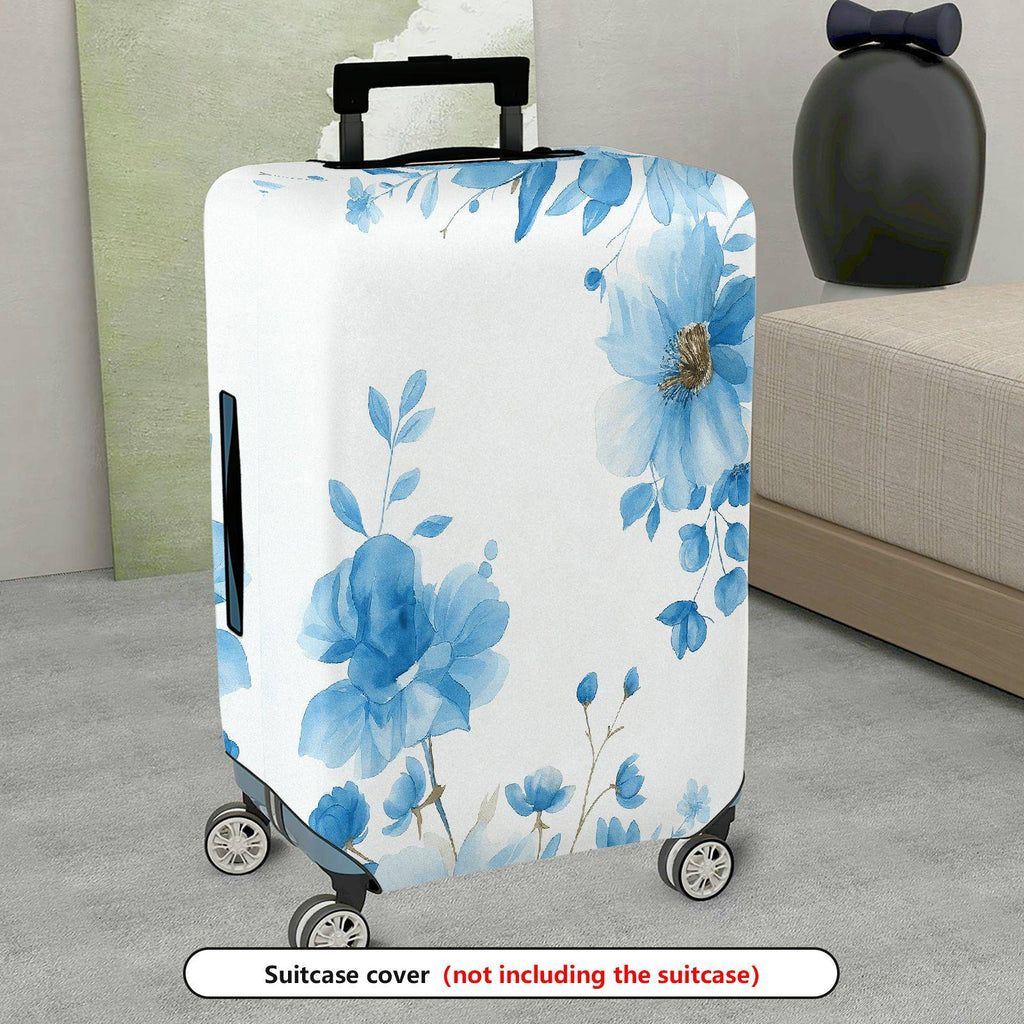 1-Piece Floral Blue White Elegant Artistic Blossom  Suitcase Luggage Cover, Stretch Protective Sleeve