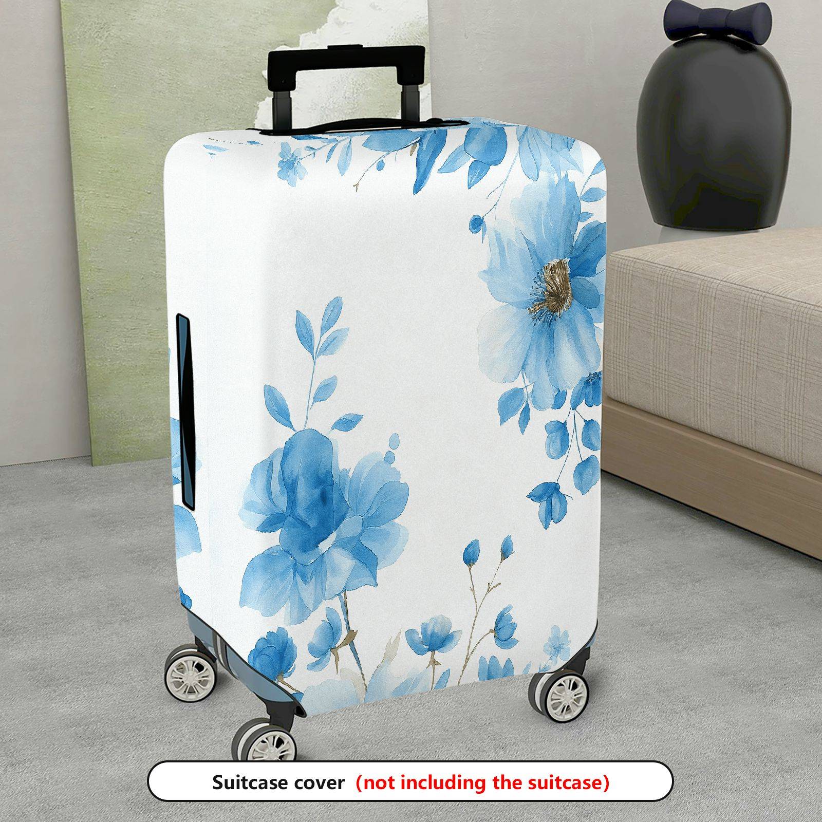 1-Piece Floral Blue White Elegant Artistic Blossom  Suitcase Luggage Cover, Stretch Protective Sleeve