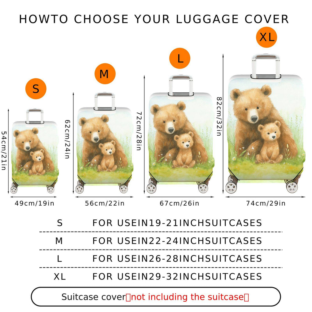 1-Piece Bear Nature Animal  Grass Flower  Suitcase Luggage Cover, Stretch Protective Sleeve
