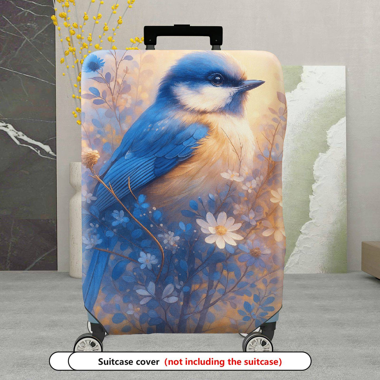1-Piece Blue Bird Floral Nature Artistic  Suitcase Luggage Cover, Stretch Protective Sleeve