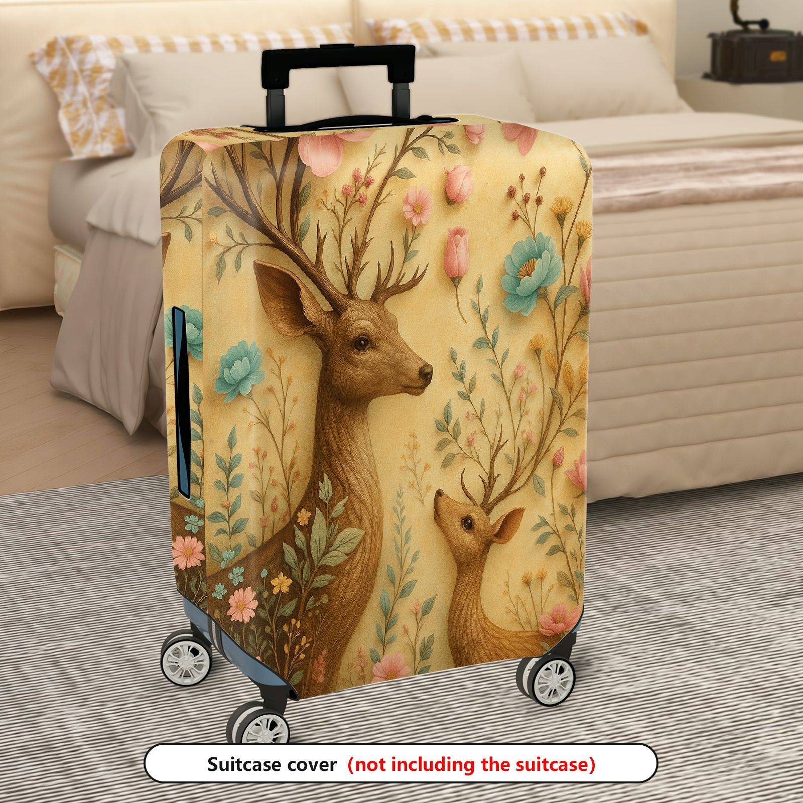 1-Piece Deer Floral Pastoral Nature Art Vintage  Suitcase Luggage Cover, Stretch Protective Sleeve
