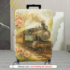 1-Piece Vintage Floral Train Painting Nature Retro Artistic  Suitcase Luggage Cover, Stretch Protective Sleeve