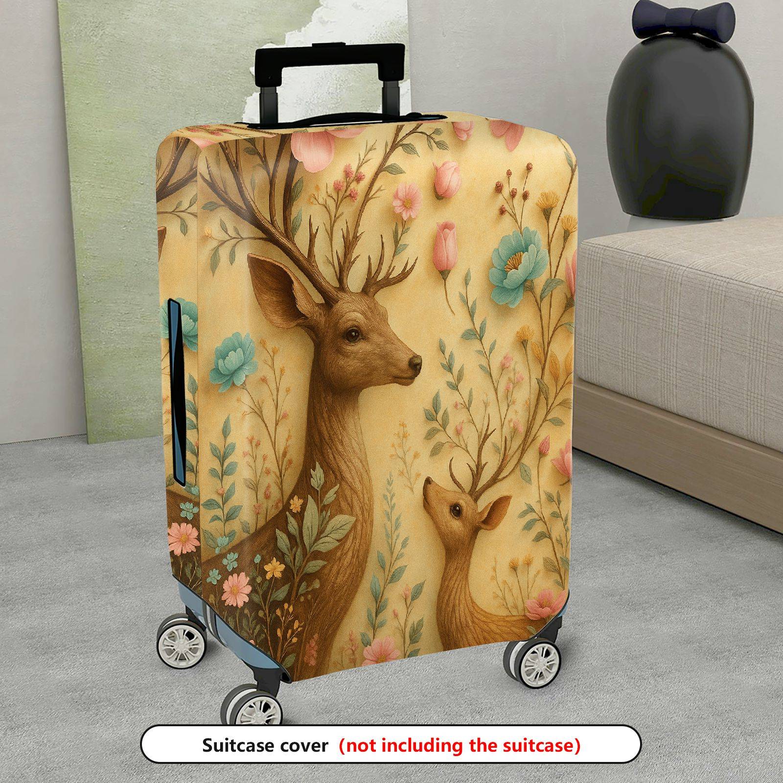 1-Piece Deer Floral Pastoral Nature Art Vintage  Suitcase Luggage Cover, Stretch Protective Sleeve