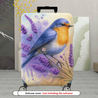 1-Piece Lavender Blue Bird Floral Watercolor Artistic  Suitcase Luggage Cover, Stretch Protective Sleeve