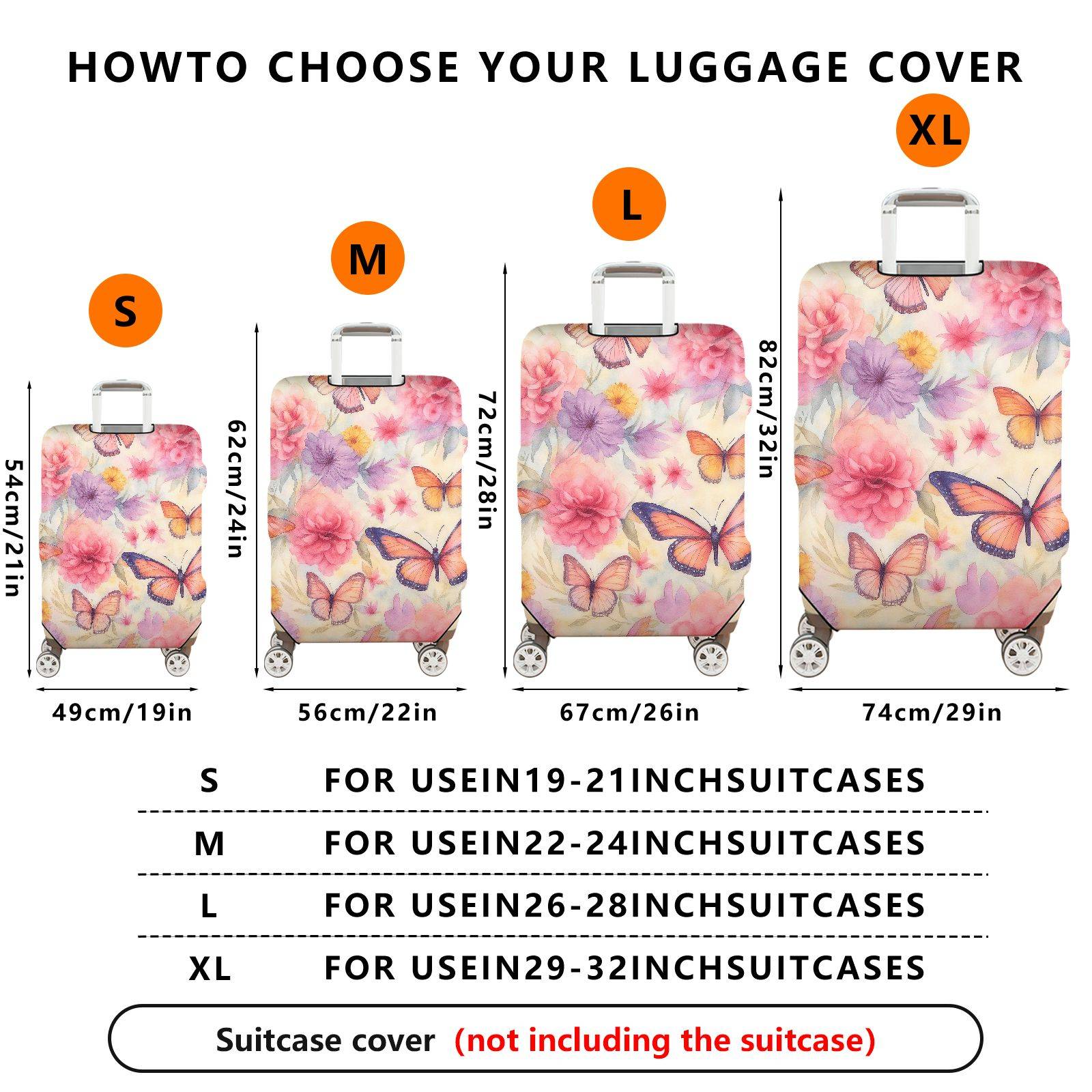 1-Piece Floral Butterfly Pink Abstract Garden Artistic Whimsical  Suitcase Luggage Cover, Stretch Protective Sleeve