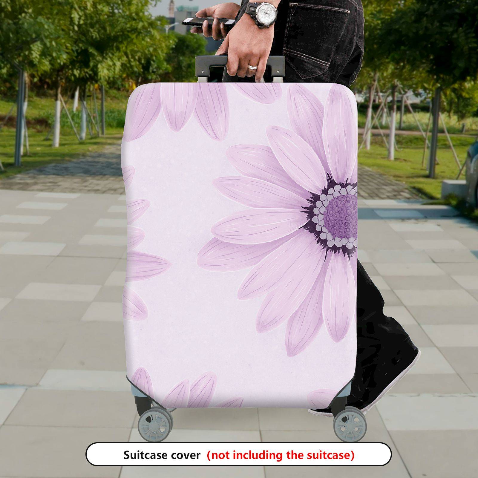 1-Piece Floral Purple Pastel Daisy Artistic Soft Flower  Suitcase Luggage Cover, Stretch Protective Sleeve