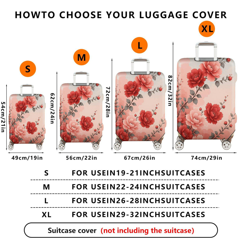 1-Piece Floral Peony Rose Pattern Luggage  Suitcase Luggage Cover, Stretch Protective Sleeve