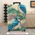 1-Piece Blue Bird Leaves Nature Vintage Art  Suitcase Luggage Cover, Stretch Protective Sleeve