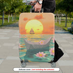 1-Piece Sunset Beach Paper Boat Cherry Blossom Flower  Suitcase Luggage Cover, Stretch Protective Sleeve