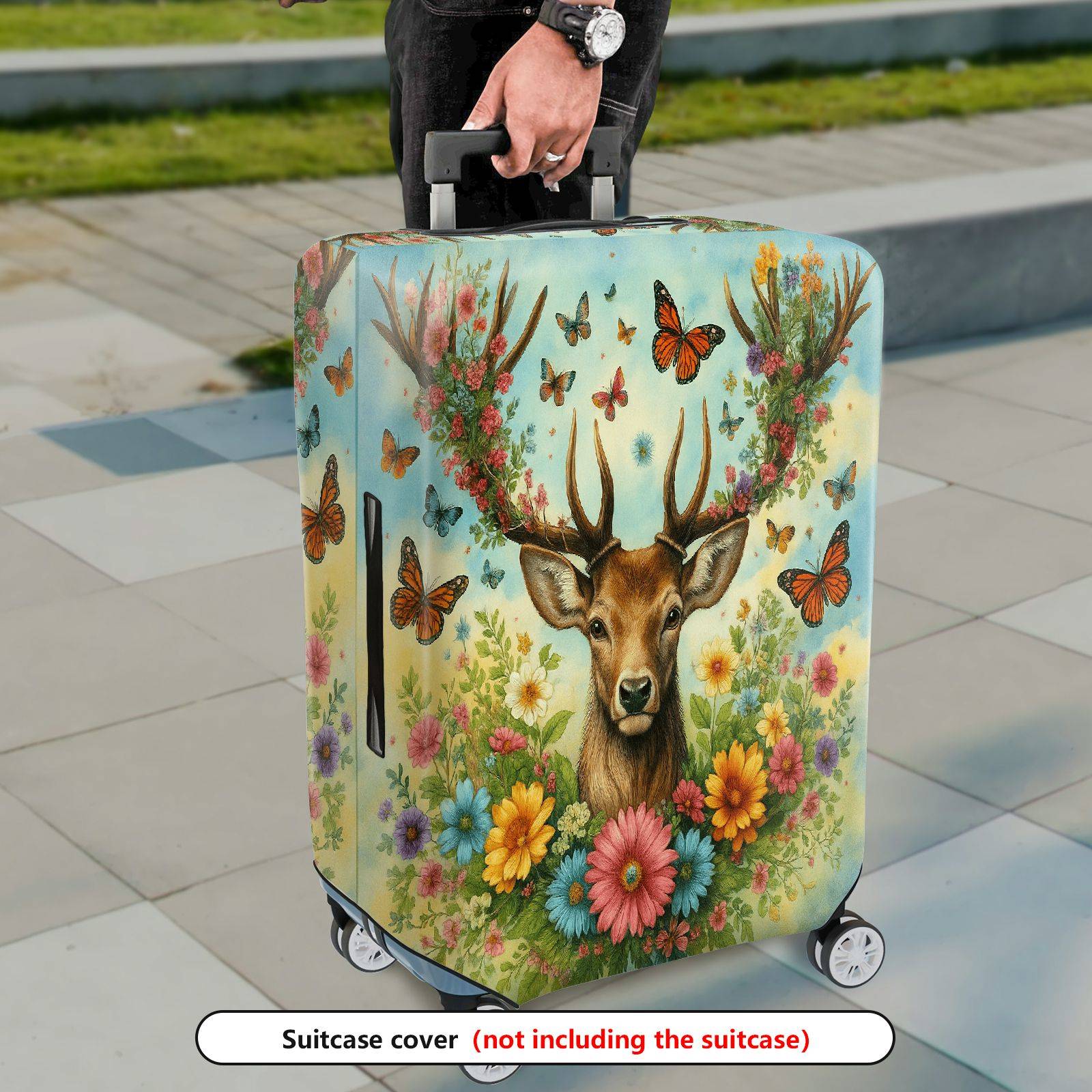 1-Piece Deer Flower Butterfly Forest Nature Colorful  Suitcase Luggage Cover, Stretch Protective Sleeve