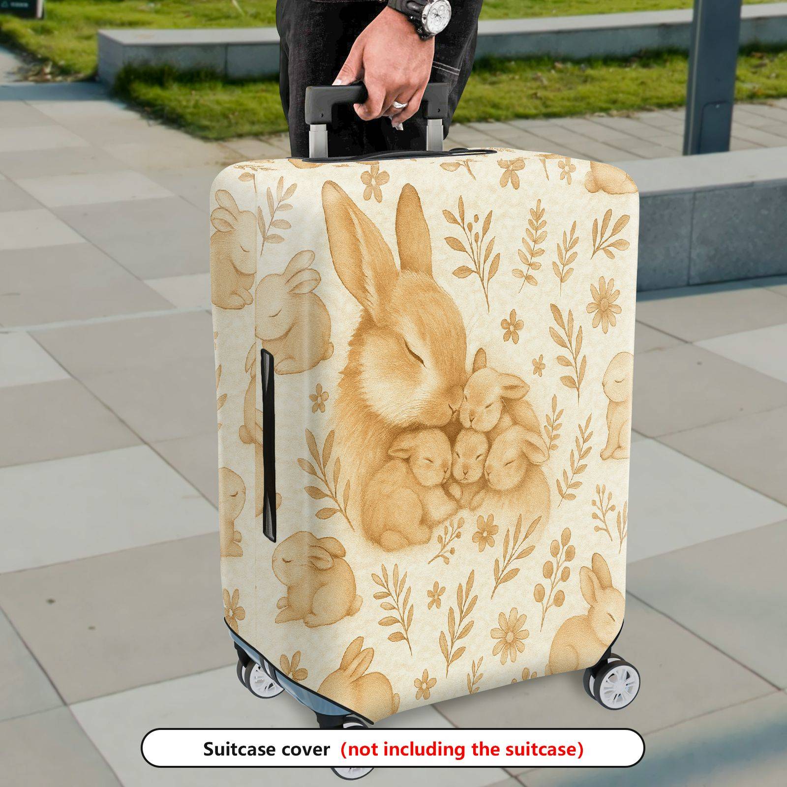 1-Piece Rabbit Floral Cute Adorable Animal Spring  Suitcase Luggage Cover, Stretch Protective Sleeve