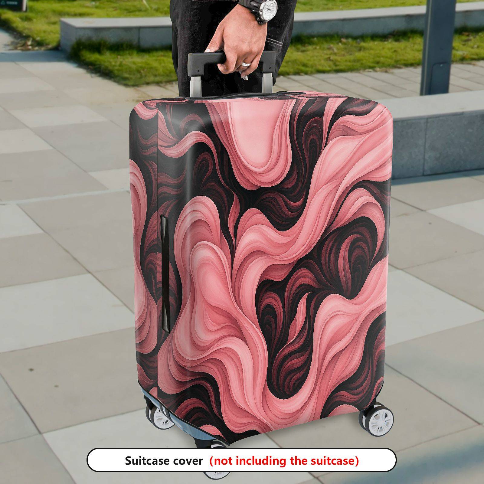 1-Piece Abstract Artistic Flowing Pink Black Swirl  Suitcase Luggage Cover, Stretch Protective Sleeve