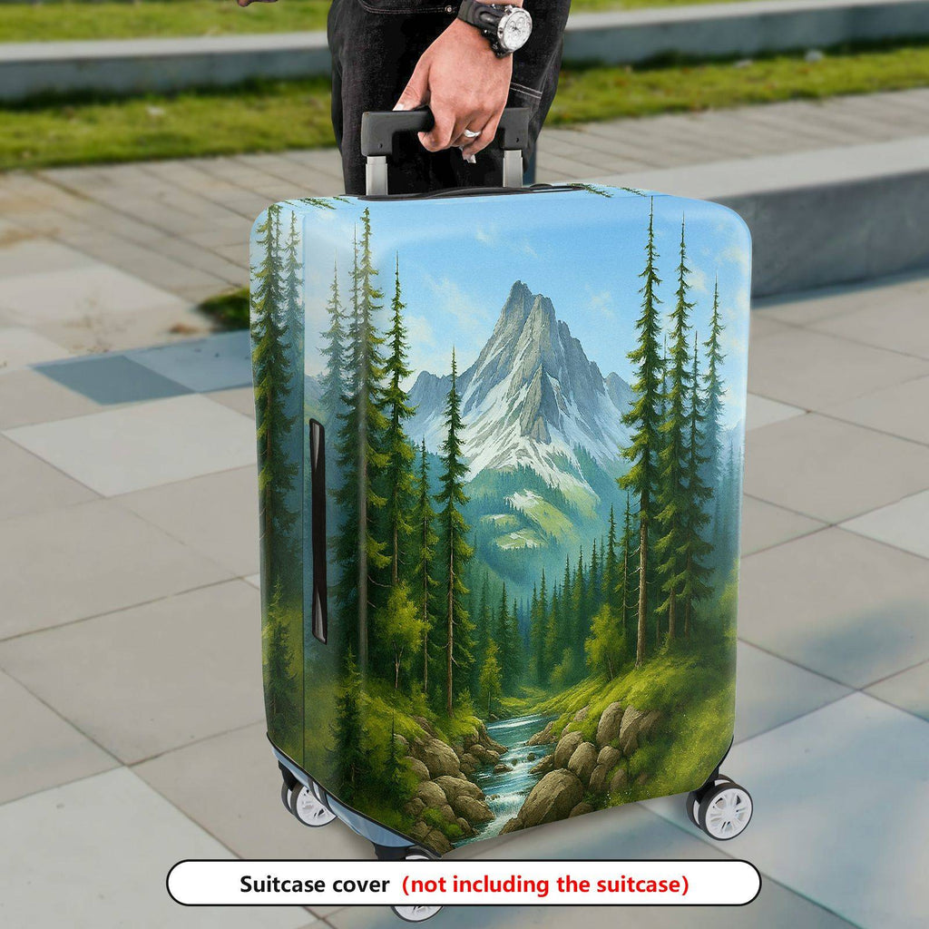 1-Piece Forest Mountain Stream Natural Scenery Landscape Art  Suitcase Luggage Cover, Stretch Protective Sleeve