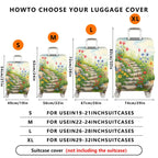 1-Piece Floral Garden Path Colorful Flowers Stone Staircase Scenic  Suitcase Luggage Cover, Stretch Protective Sleeve