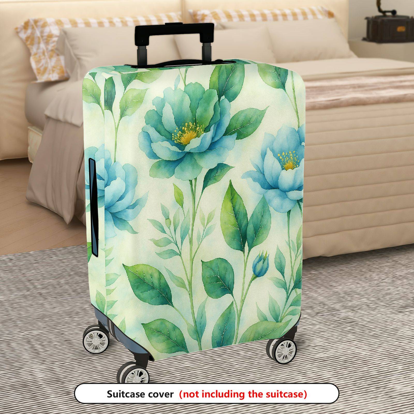 1-Piece Blue Floral Greenery Artistic Pastoral Nature Pattern  Suitcase Luggage Cover, Stretch Protective Sleeve