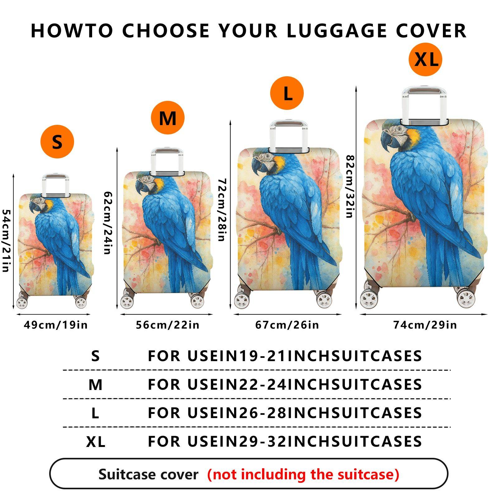 1-Piece Watercolor Parrot Blue Rainbow Nature Art  Suitcase Luggage Cover, Stretch Protective Sleeve