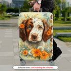 1-Piece Dog Floral Artistic Luggage Travel Design  Suitcase Luggage Cover, Stretch Protective Sleeve